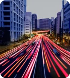Light trails of traffic through a city at dusk