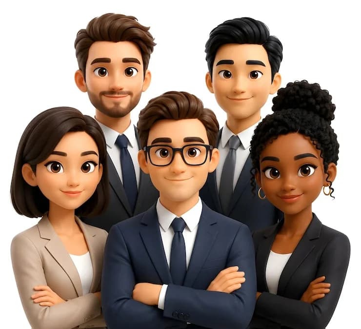 Illustrated team of five engineers