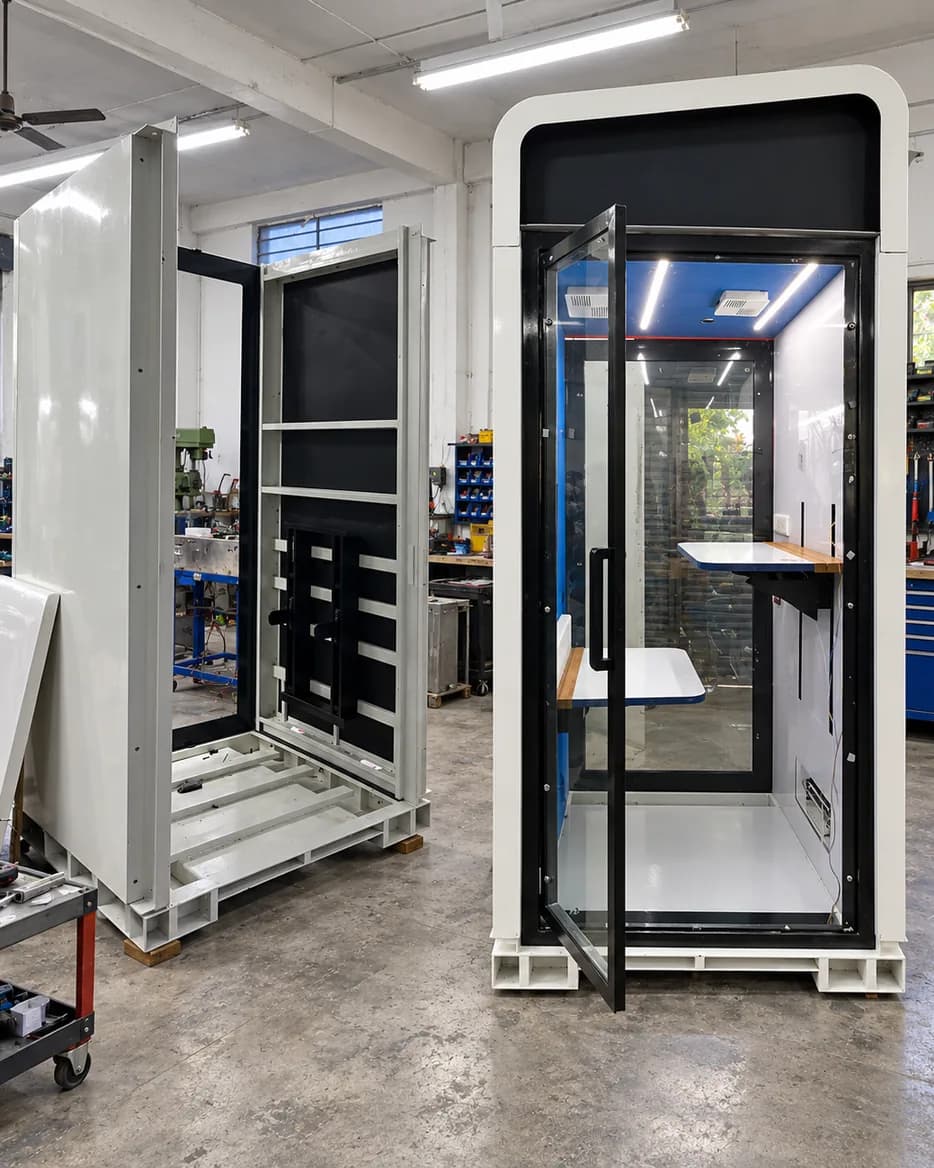 Full-size enclosure prototype in a workshop