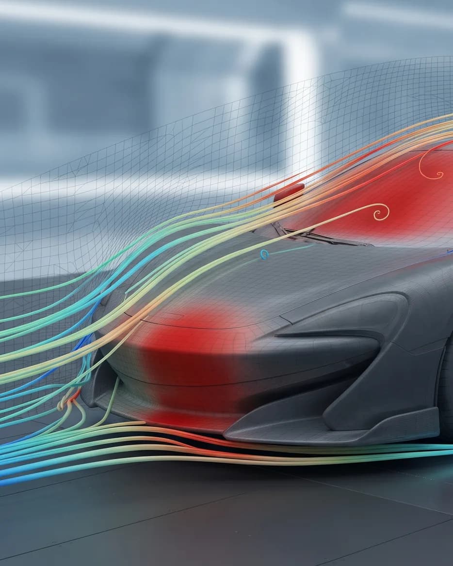Airflow streamlines over a sports car