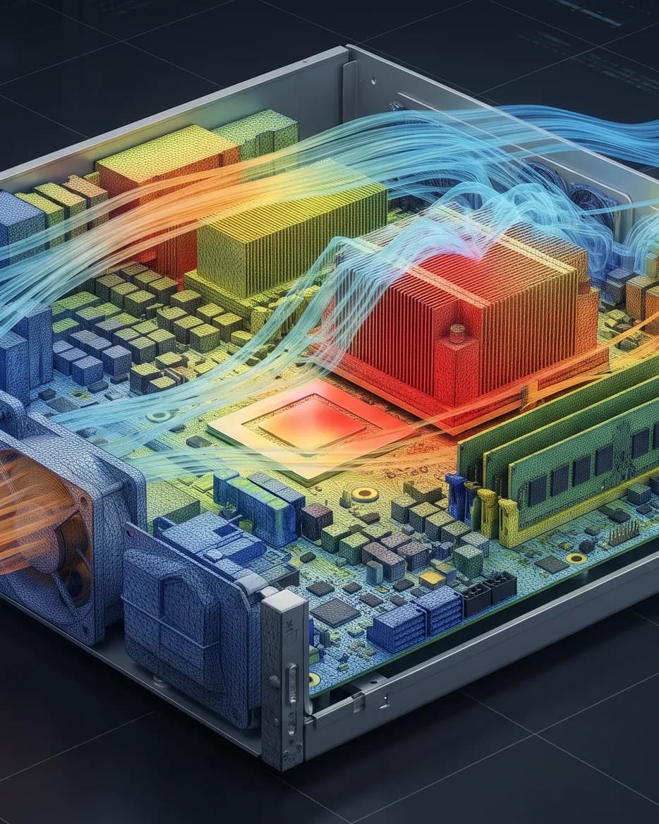 Airflow and temperature plot inside an electronics enclosure