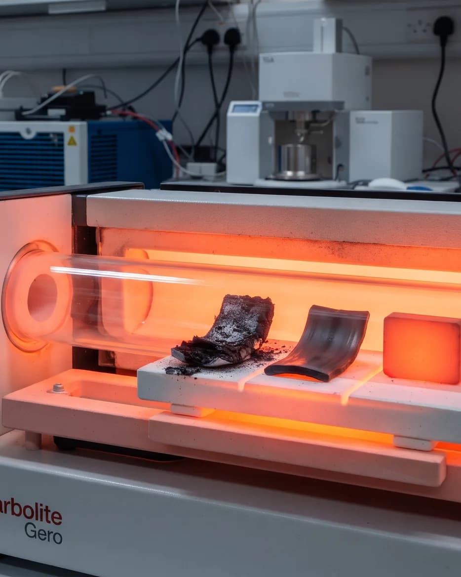 Material samples being heat-treated in a laboratory furnace