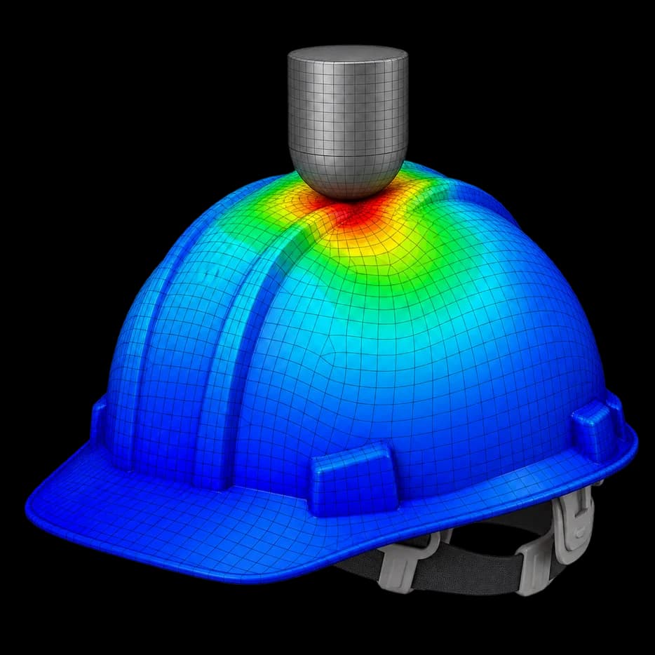 Impact simulation of a weight striking a safety helmet