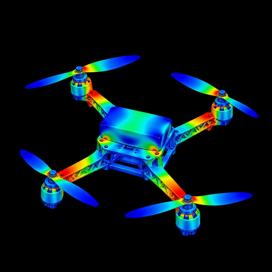 Vibration stress plot of a quadcopter drone frame