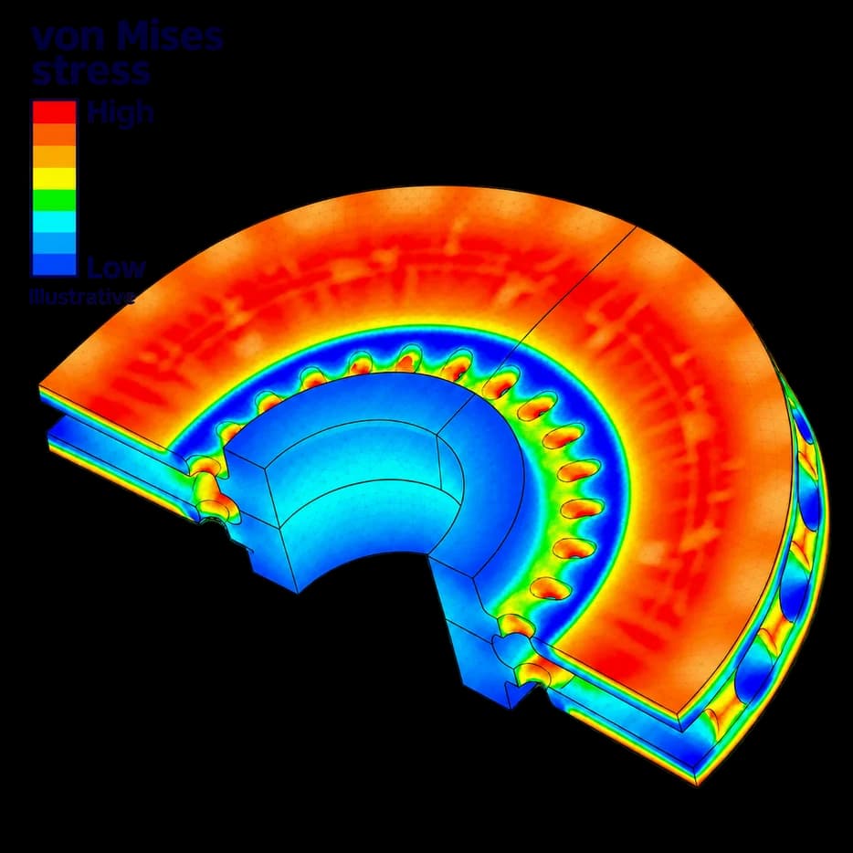 Von Mises stress plot of a heated ring section