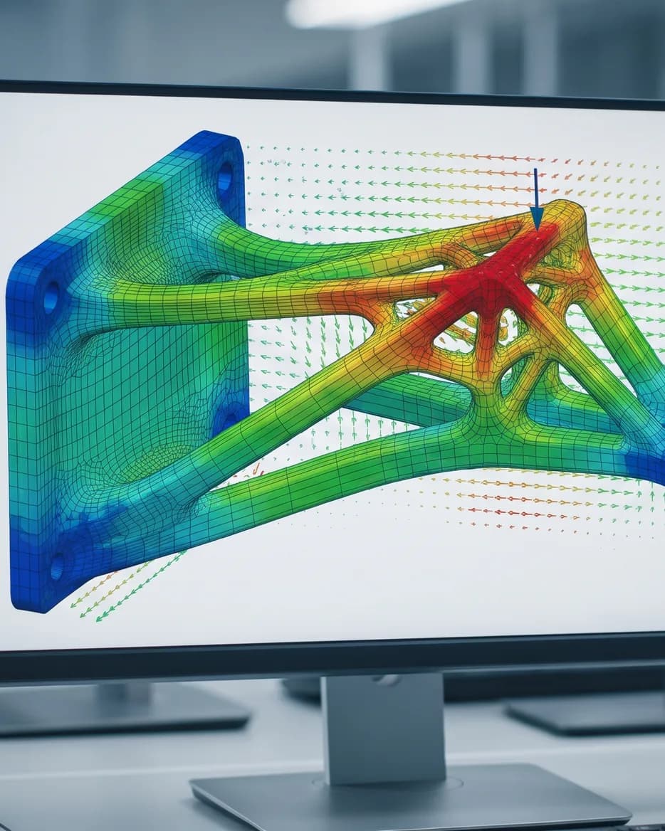 Stress plot of a topology-optimised bracket on a monitor