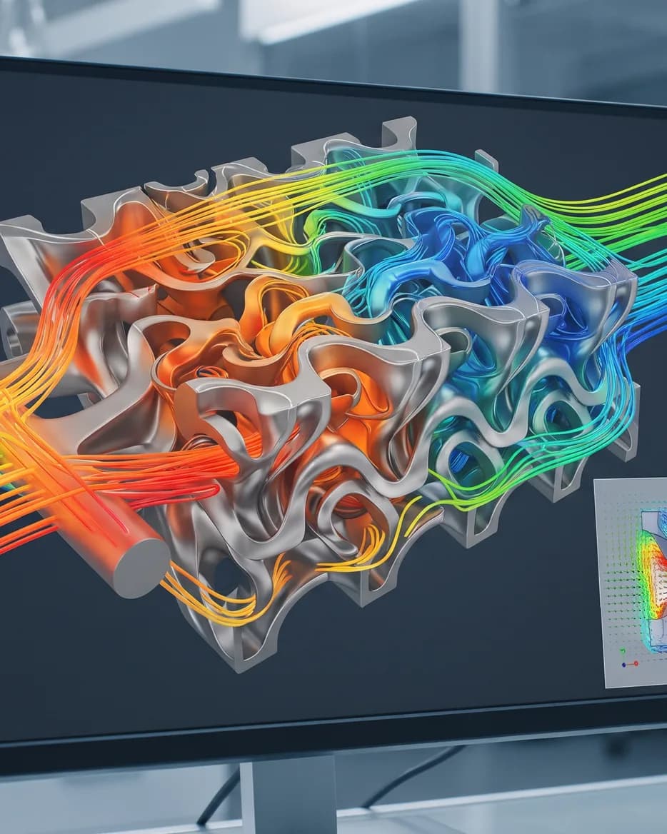 Flow and temperature plot through a lattice heat-exchanger core